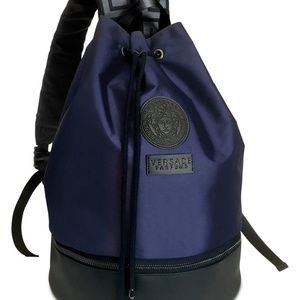 Versace Navy Blue Drawstring Canvas Backpack